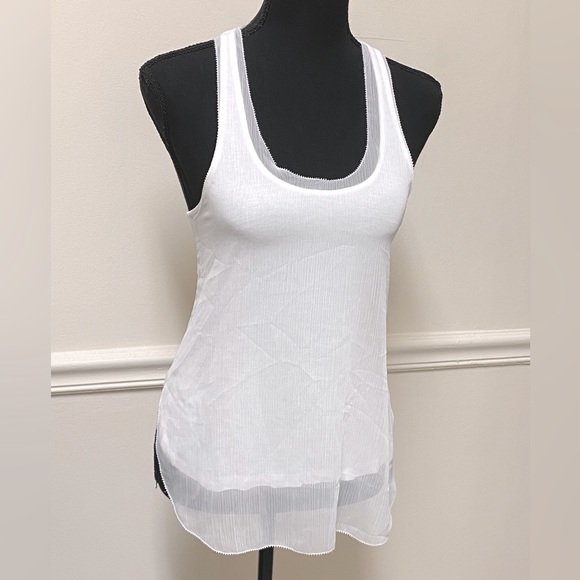 ANN TAYLOR White Tulle & Cotton Racerback Flowy Tanktop - Picture 1 of 16